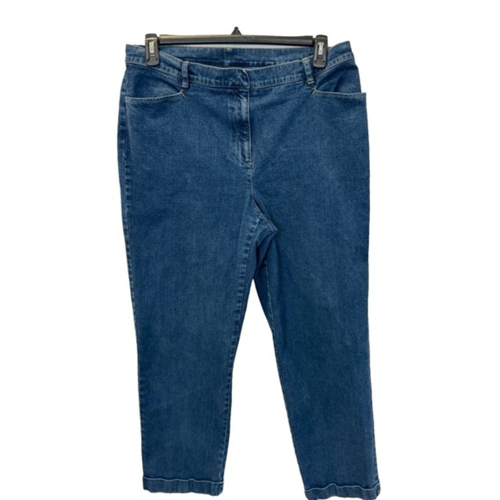 Jones NY Signature Size 14W High Rise Cuffed Dark Wash Stretch Jeans